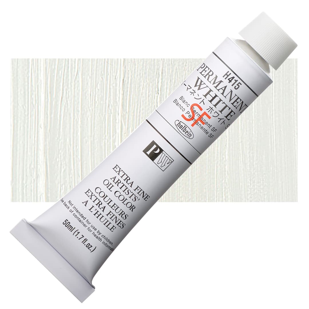 Open in modal - Holbein Artists' Oil Color - Permanent White SF, 50 ml tube and swatch