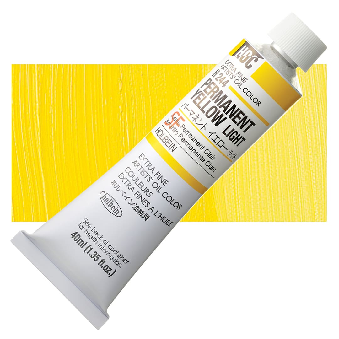 Open in modal - Holbein Artists' Oil Color - Permanent Yellow Light, 40 ml tube and swatch