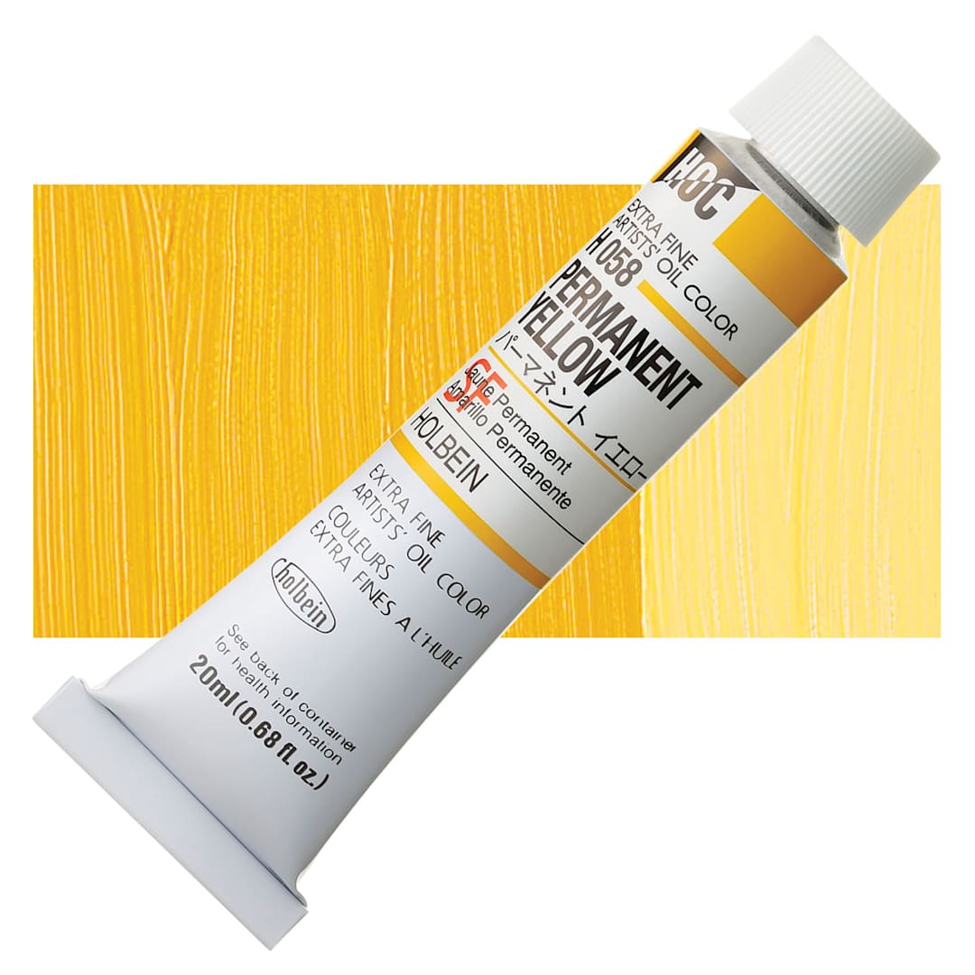 Open in modal - Holbein Artists' Oil Color - Permanent Yellow, 20 ml tube and swatch