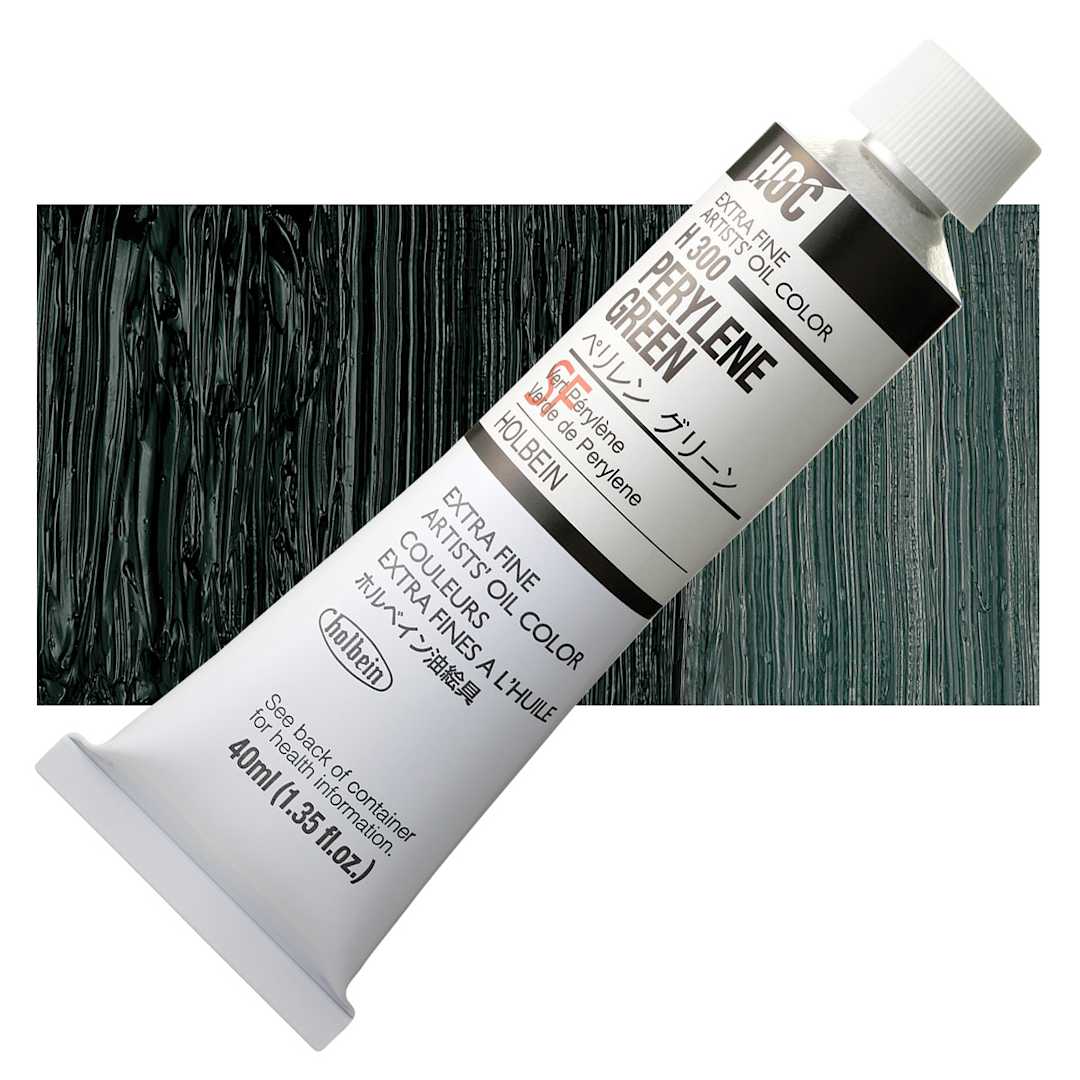 Open in modal - Holbein Artists' Oil Color - Perylene Green, 20 ml tube and swatch