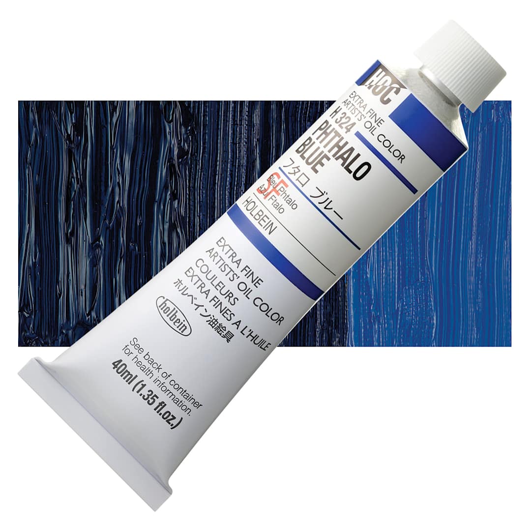 Open in modal - Holbein Artists' Oil Color - Phthalo Blue, 40 ml tube and swatch