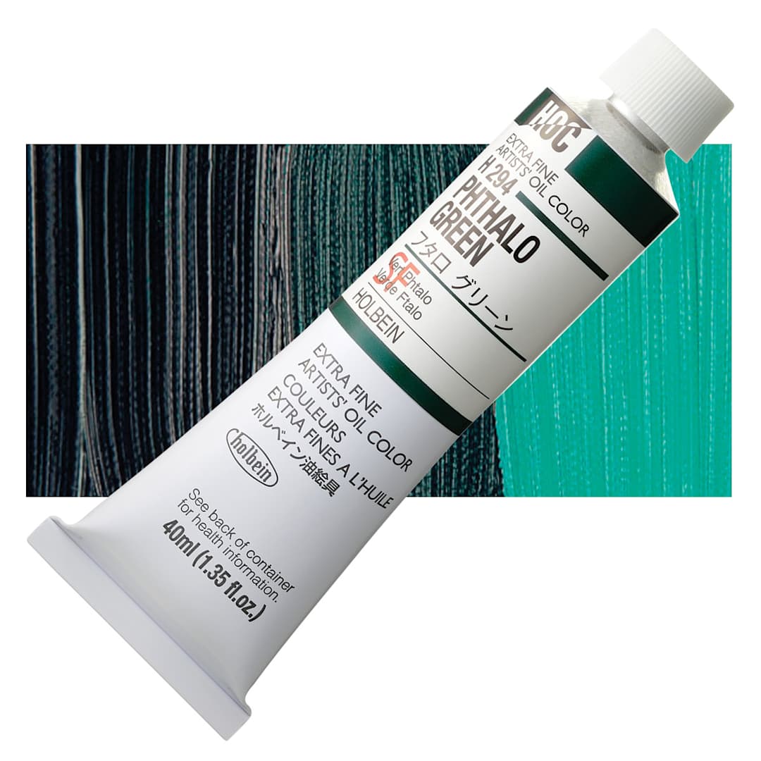 Open in modal - Holbein Artists' Oil Color - Phthalo Green, 40 ml tube and swatch