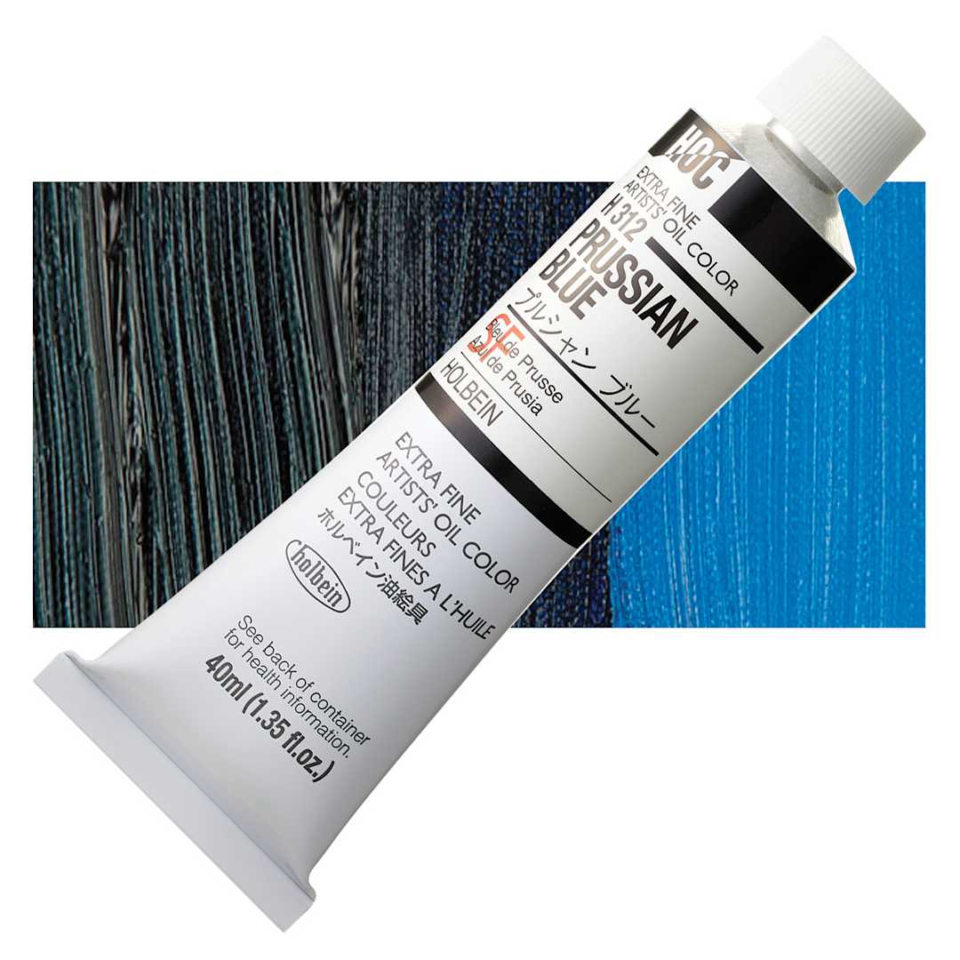 Open in modal - Holbein Artists' Oil Color - Prussian Blue, 40 ml tube and swatch