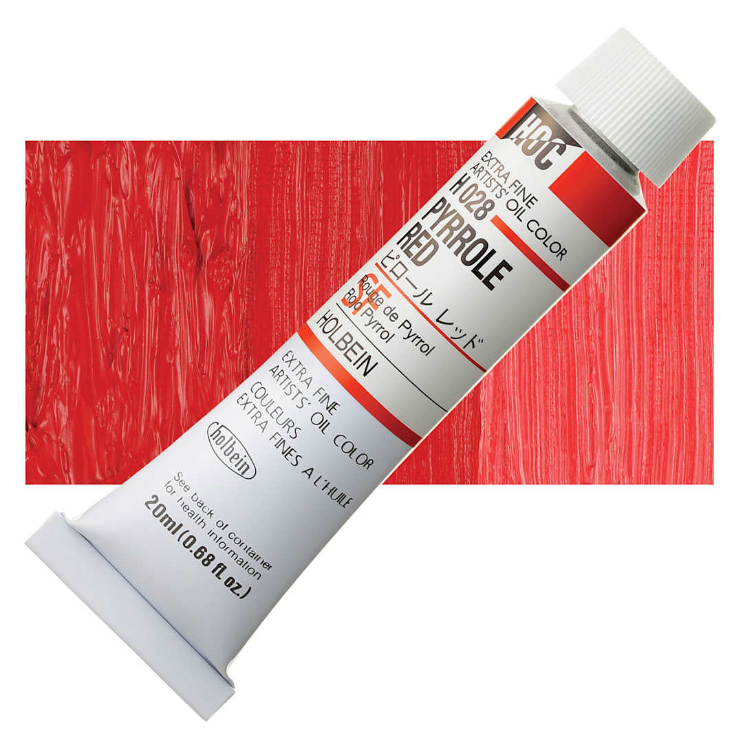 Open in modal - Holbein Artists' Oil Color - Pyrrole Red, 20 ml tube and swatch