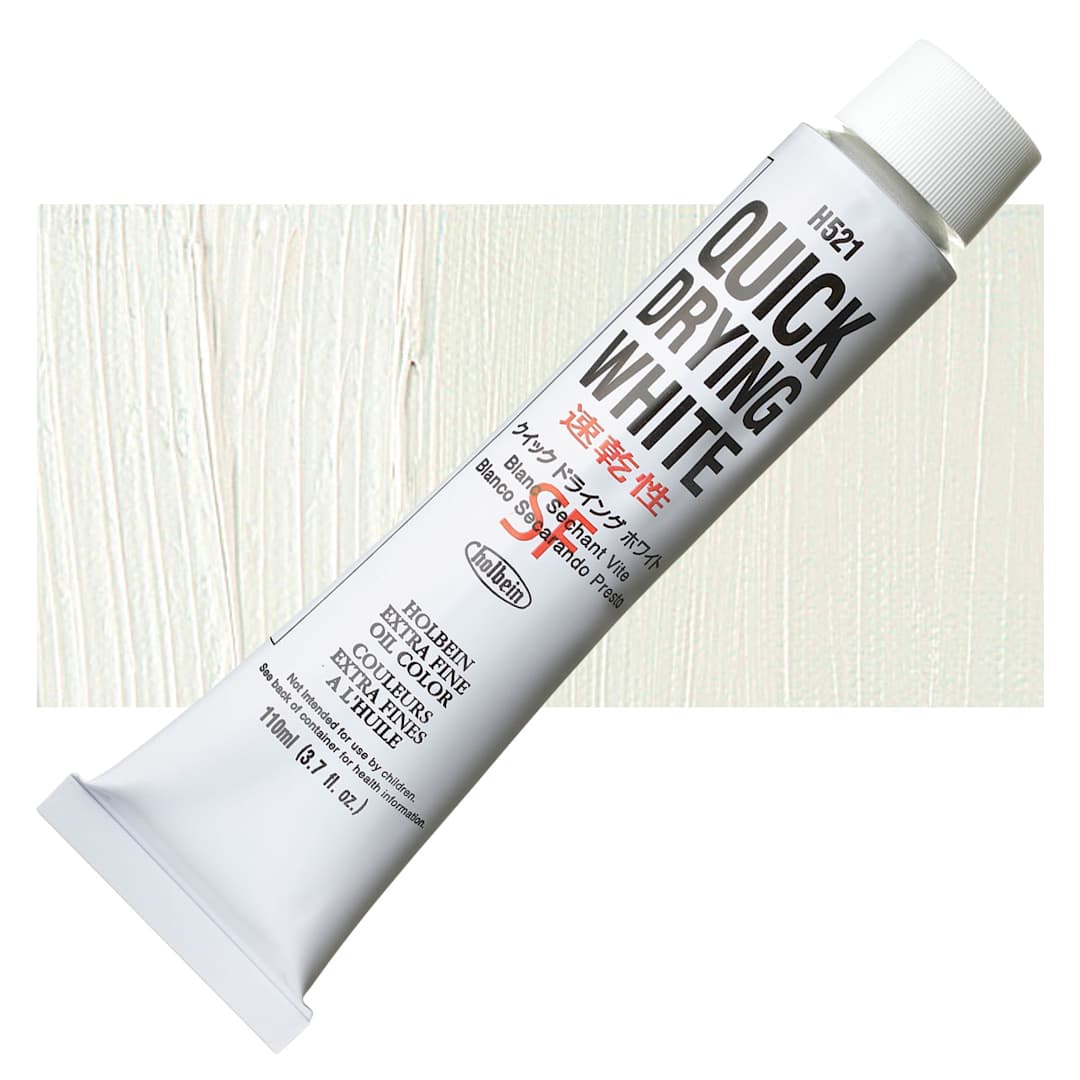 Open in modal - Holbein Artists' Oil Color - Quick-Dry White, 110 ml tube and swatch