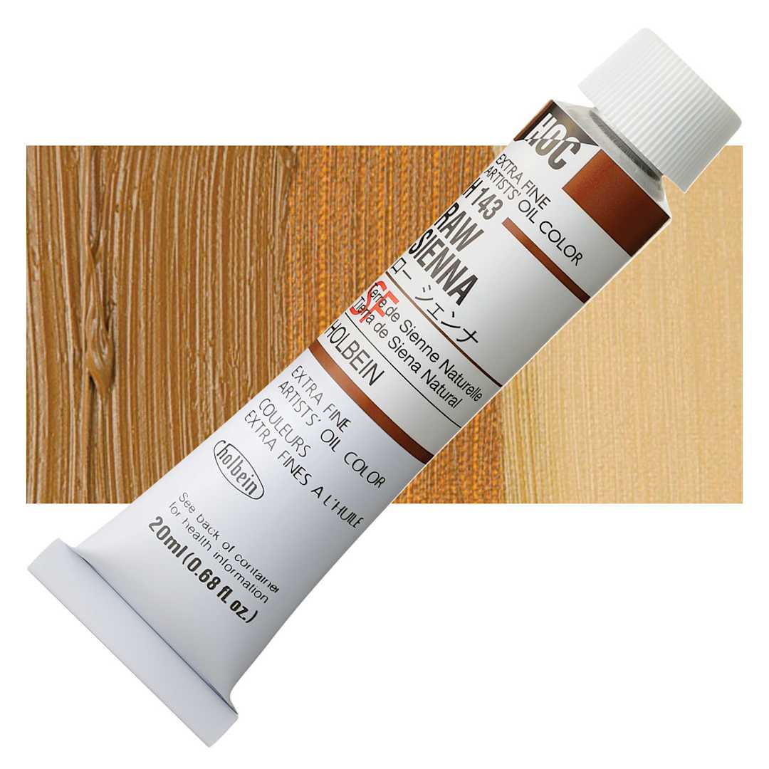 Open in modal - Holbein Artists' Oil Color - Raw Sienna, 20 ml tube and swatch