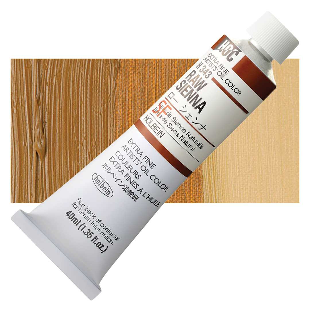 Open in modal - Holbein Artists' Oil Color - Raw Sienna, 40 ml tube and swatch