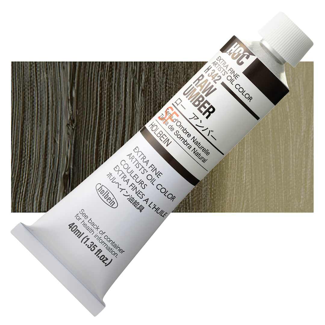 Open in modal - Holbein Artists' Oil Color - Raw Umber, 40 ml tube and swatch