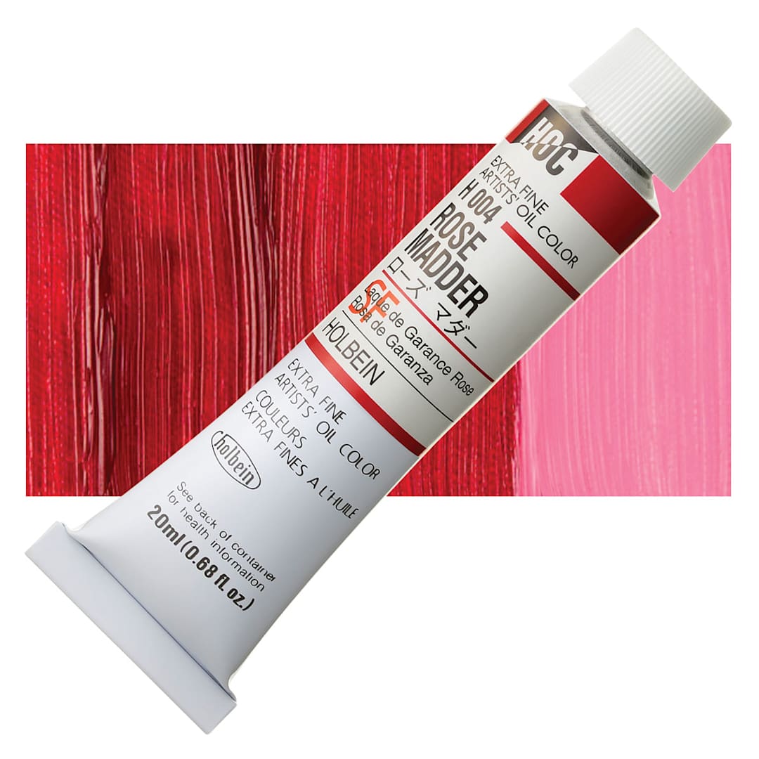 Open in modal - Holbein Artists' Oil Color - Rose Madder, 20 ml tube and swatch