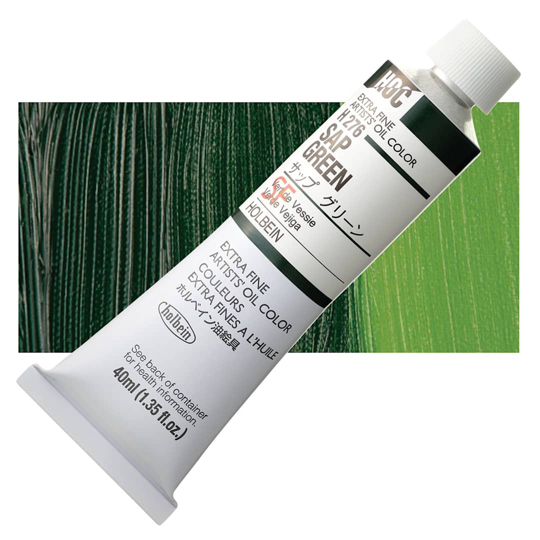 Open in modal - Holbein Artists' Oil Color - Sap Green, 40 ml tube and swatch