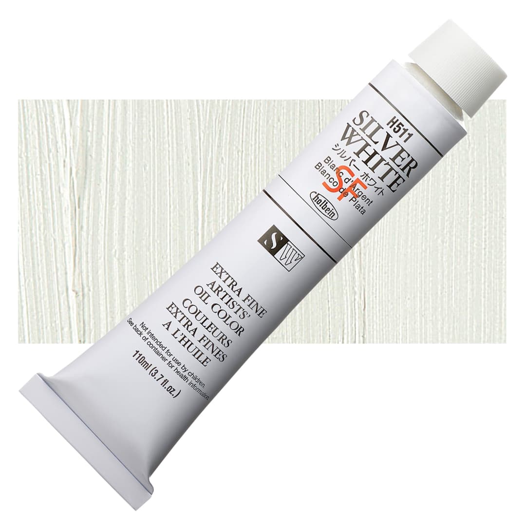 Open in modal - Holbein Artists' Oil Color - Silver White, 110 ml tube and swatch