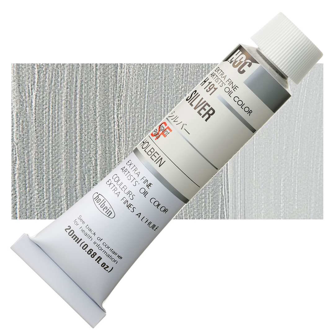 Open in modal - Holbein Artists' Oil Color - Silver, 20 ml tube and swatch