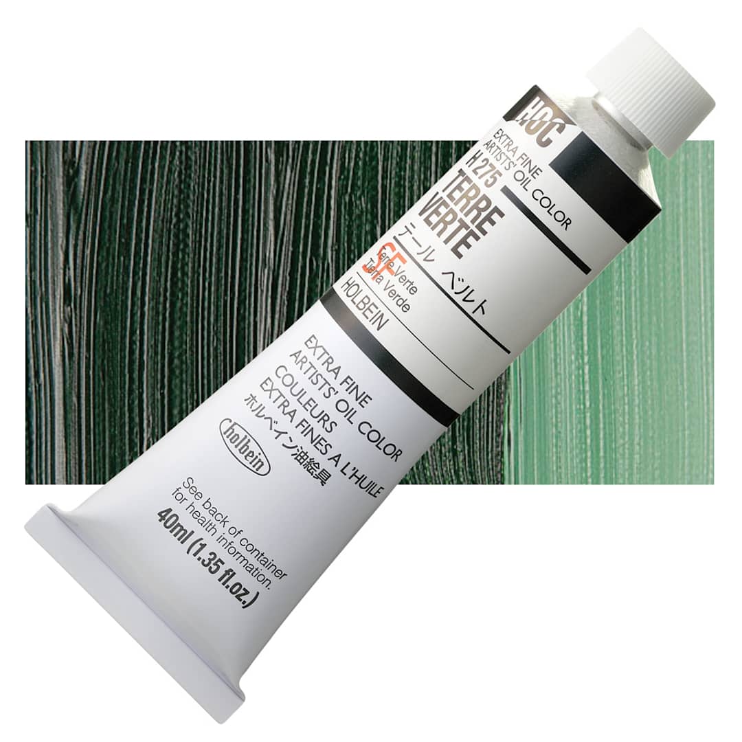Open in modal - Holbein Artists' Oil Color - Terre Verte, 40 ml tube and swatch