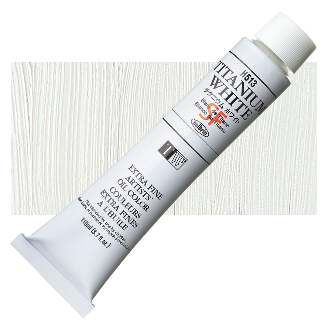 Open in modal - Holbein Artists' Oil Color - Titanium White, 110 ml tube and swatch