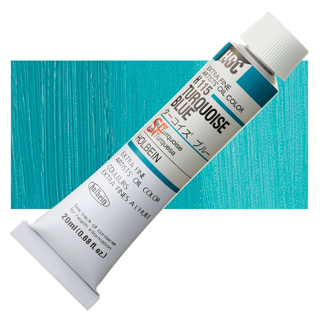 Open in modal - Holbein Artists' Oil Color - Turquoise Blue, 20 ml tube and swatch