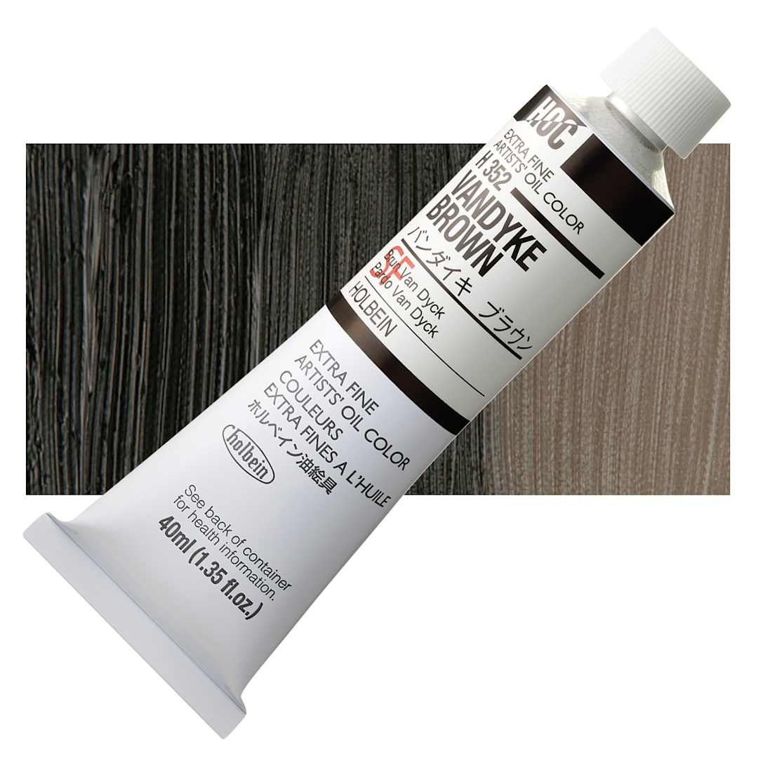 Open in modal - Holbein Artists' Oil Color - Vandyke Brown, 40 ml tube and swatch