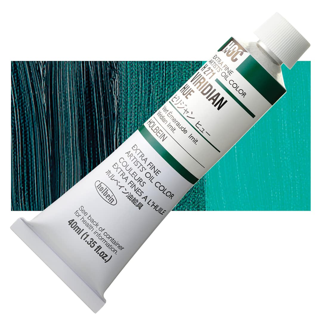 Open in modal - Holbein Artists' Oil Color - Viridian Hue, 40 ml tube and swatch