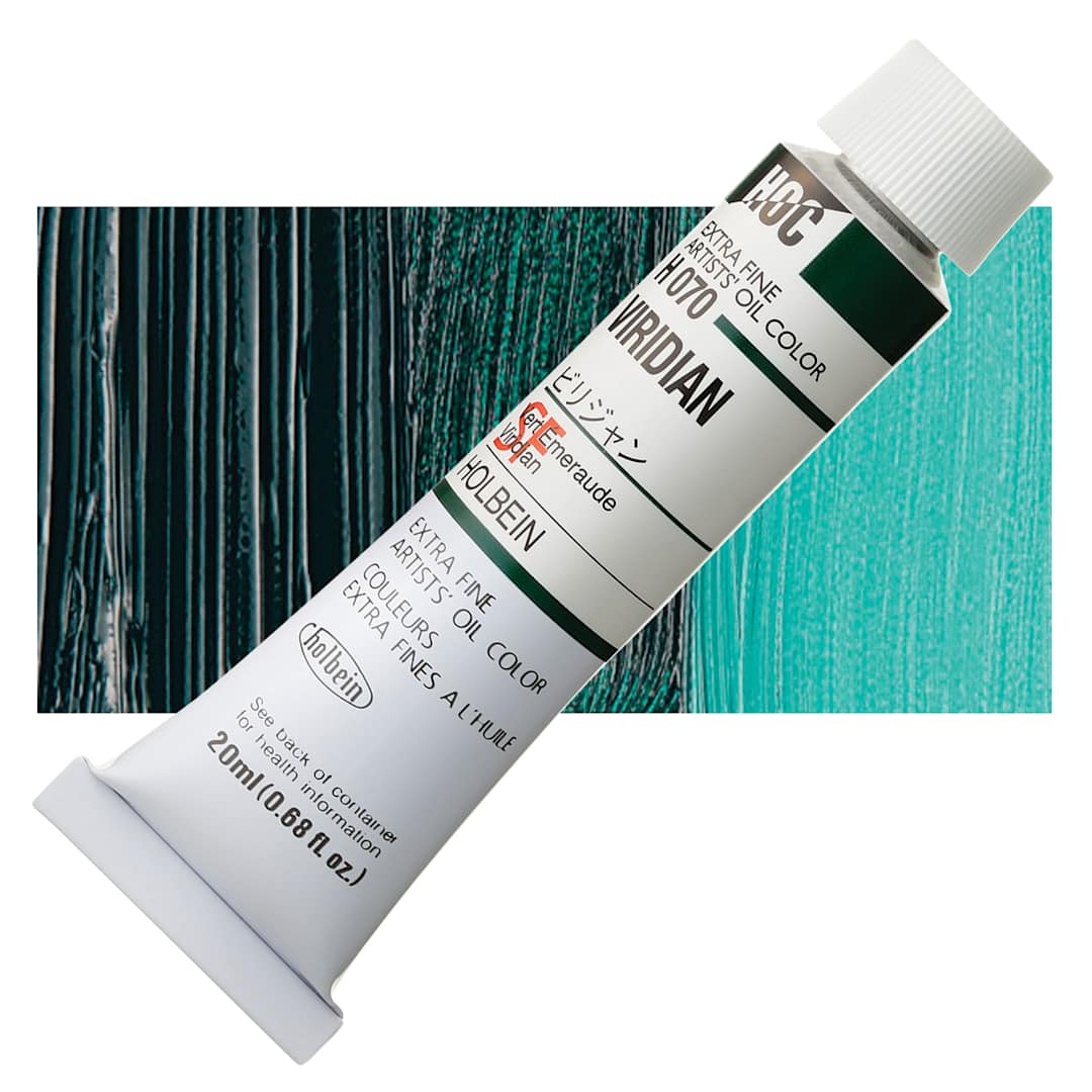 Open in modal - Holbein Artists' Oil Color - Viridian, 20 ml tube and swatch