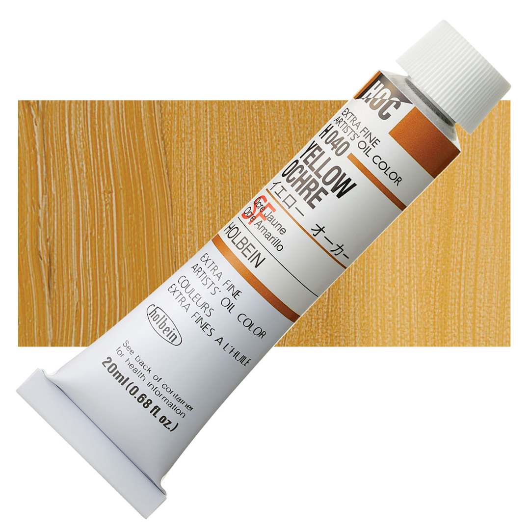 Open in modal - Holbein Artists' Oil Color - Yellow Ochre, 20 ml tube and swatch