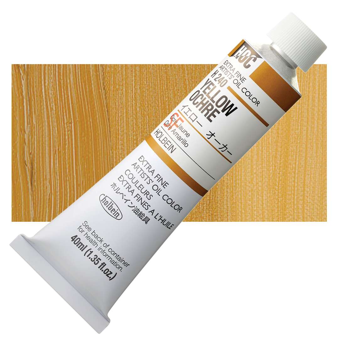 Open in modal - Holbein Artists' Oil Color - Yellow Ochre, 40 ml tube and swatch