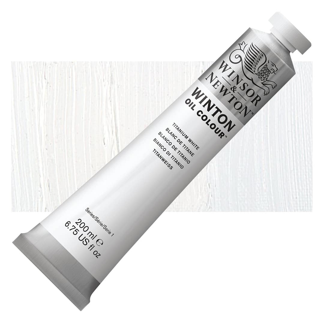 Open in modal - Winsor & Newton Winton Oil Color - Titanium White, 200 ml tube and swatch