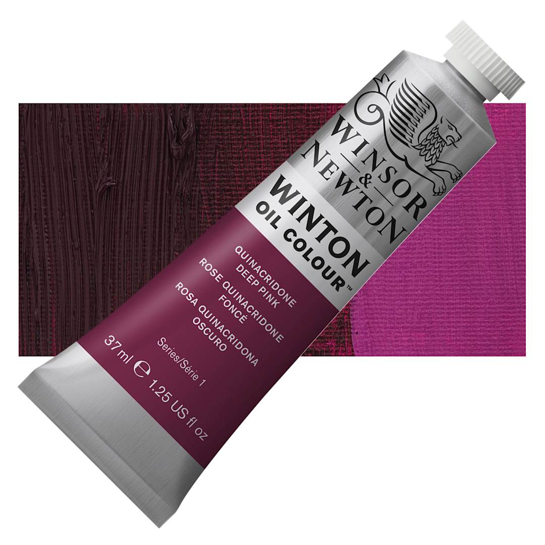 Open in modal - Winsor & Newton Winton Oil Color - Quinacridone Deep Pink, 37 ml, Tube and swatch