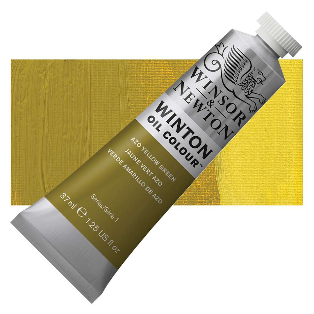 Open in modal - Winsor & Newton Winton Oil Color - Azo Yellow Green, 37 ml, Tube and swatch