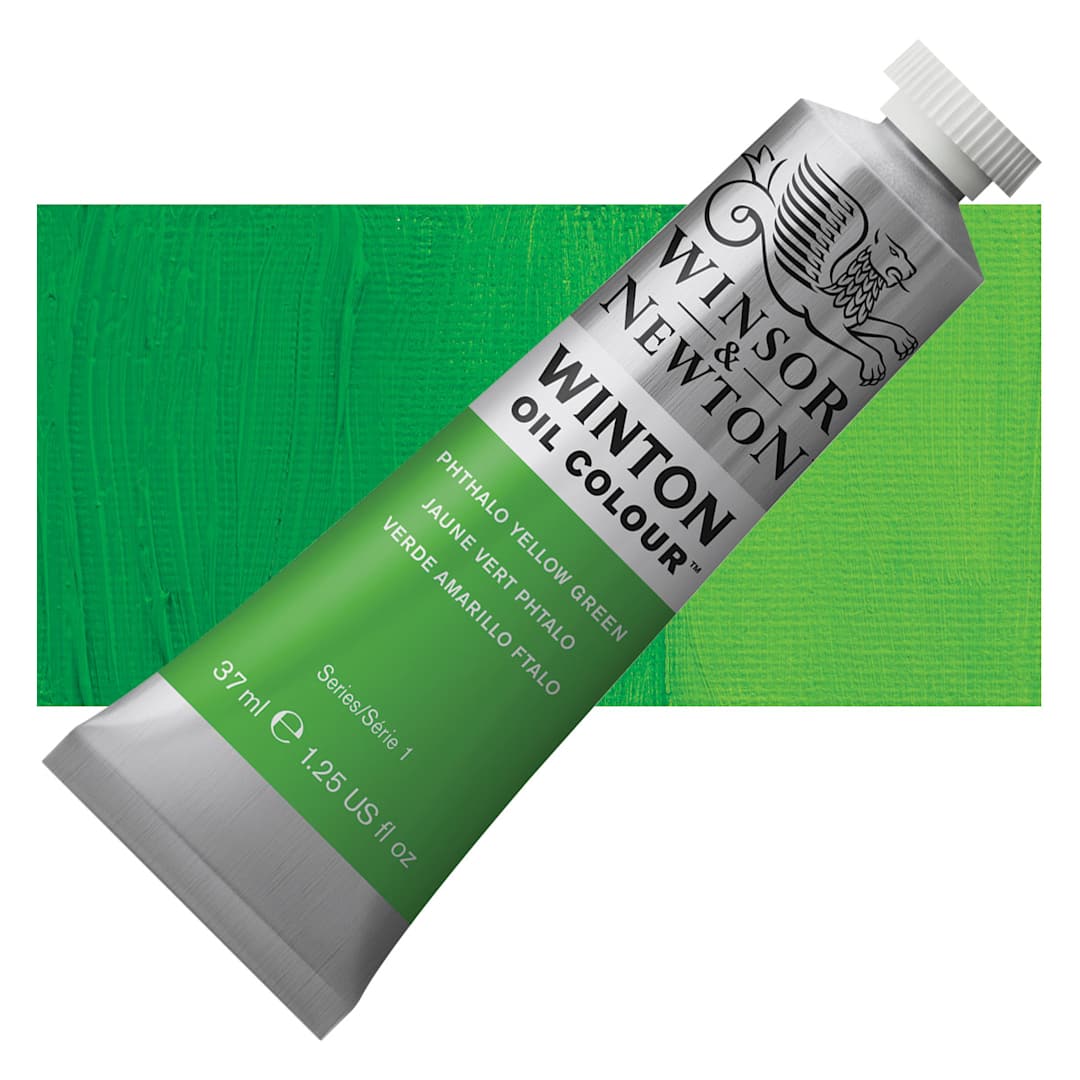 Open in modal - Winsor & Newton Winton Oil Color - Phthalo Yellow Green, 37 ml tube and swatch