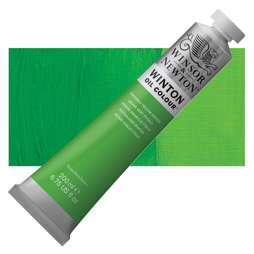 Open in modal - Winsor & Newton Winton Oil Color - Phthalo Yellow Green, 200 ml tube and swatch