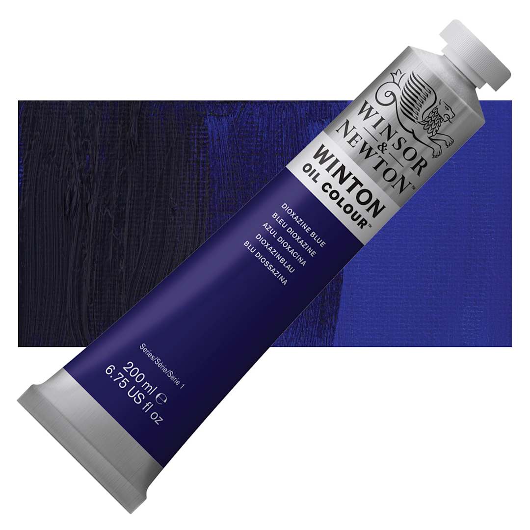 Open in modal - Winsor & Newton Winton Oil Color - Dioxazine Blue, 200 ml, Tube and swatch