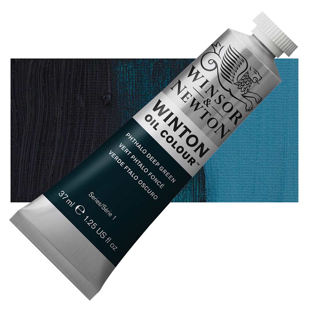 Open in modal - Winsor & Newton Winton Oil Color - Phthalo Deep Green, 37 ml, Tube and swatch