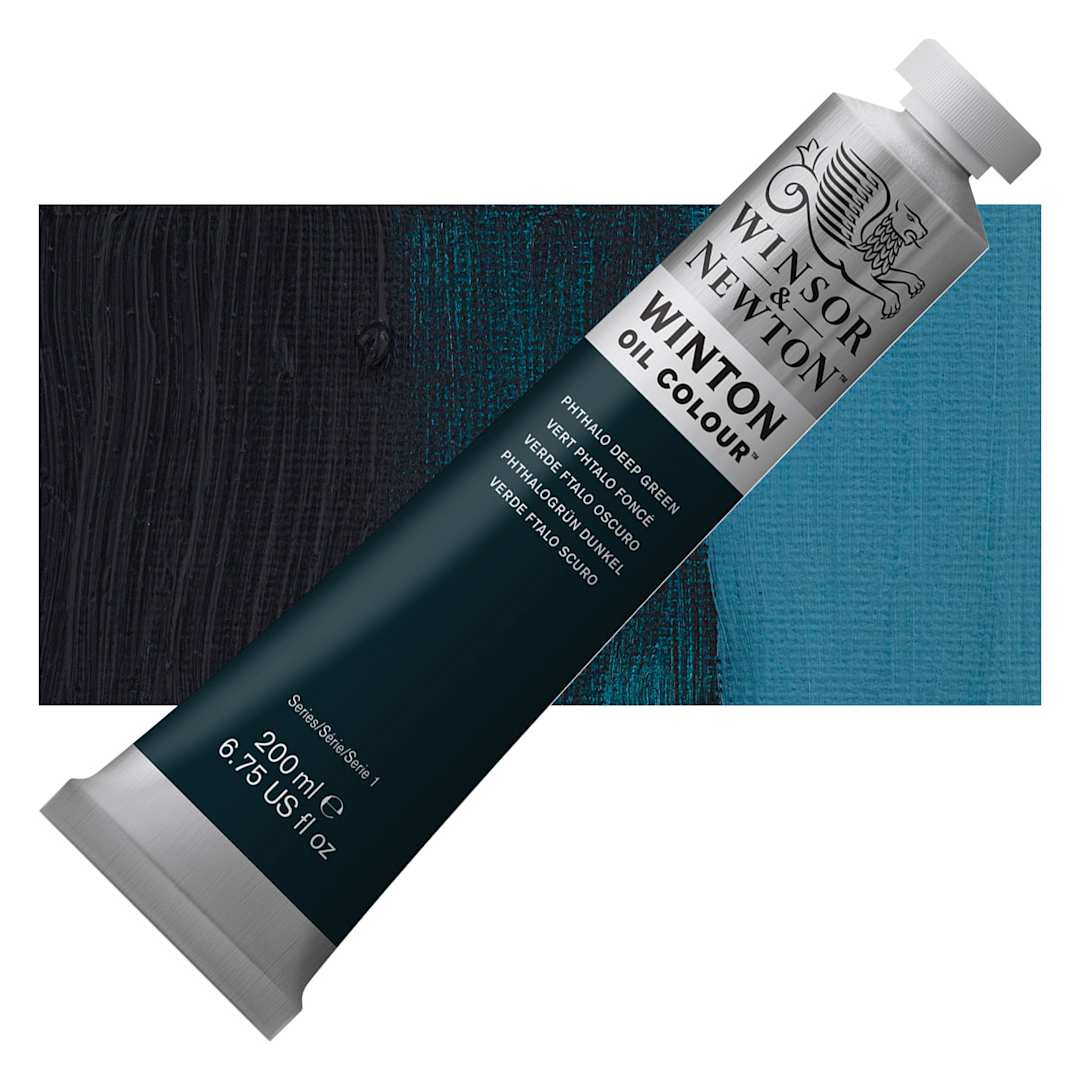 Open in modal - Winsor & Newton Winton Oil Color - Phthalo Deep Green, 200 ml, Tube and swatch