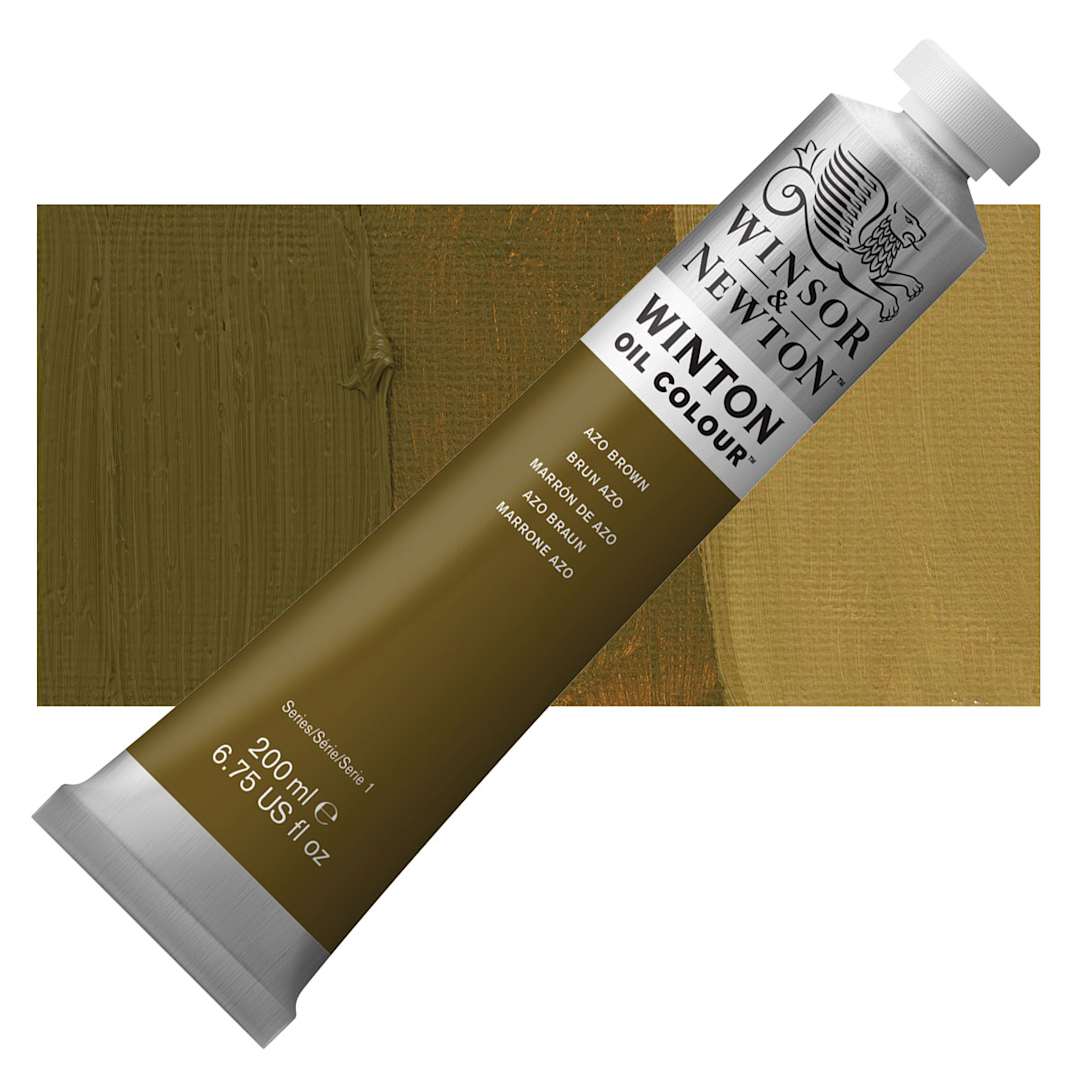 Open in modal - Winsor & Newton Winton Oil Color - Azo Brown, 200 ml tube and swatch
