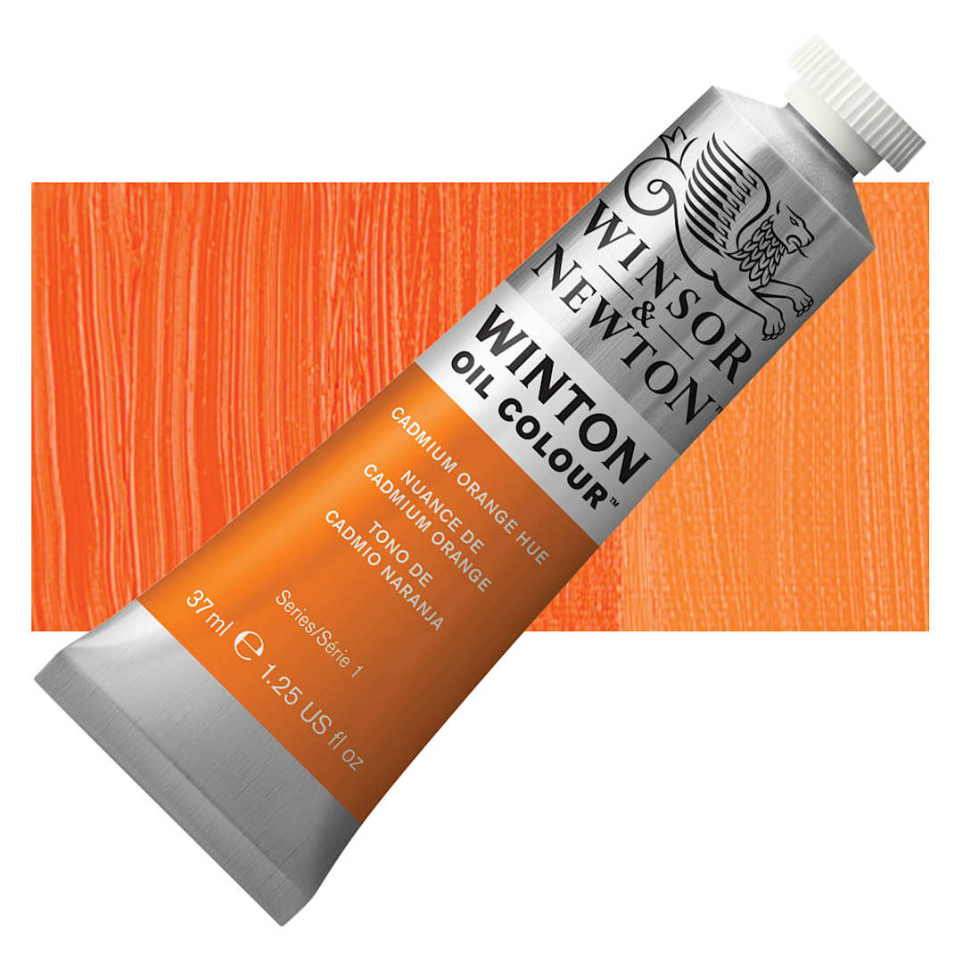 Open in modal - Winsor & Newton Winton Oil Color - Cadmium Orange Hue, 37 ml tube and swatch