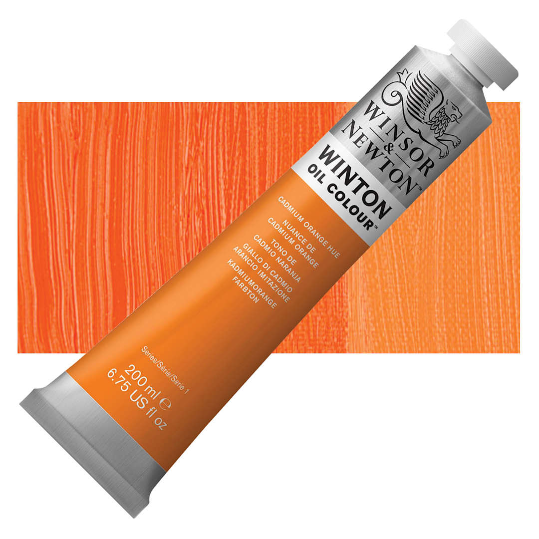 Open in modal - Winsor & Newton Winton Oil Color - Cadmium Orange Hue, 200 ml tube and swatch