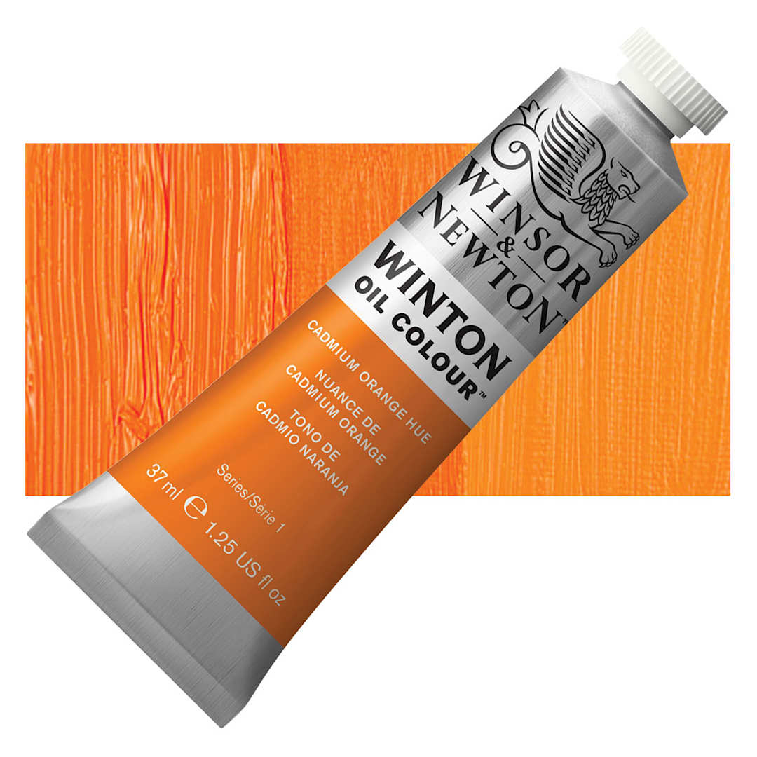 Open in modal - Winsor & Newton Winton Oil Color - Cadmium Orange, 37 ml tube and swatch