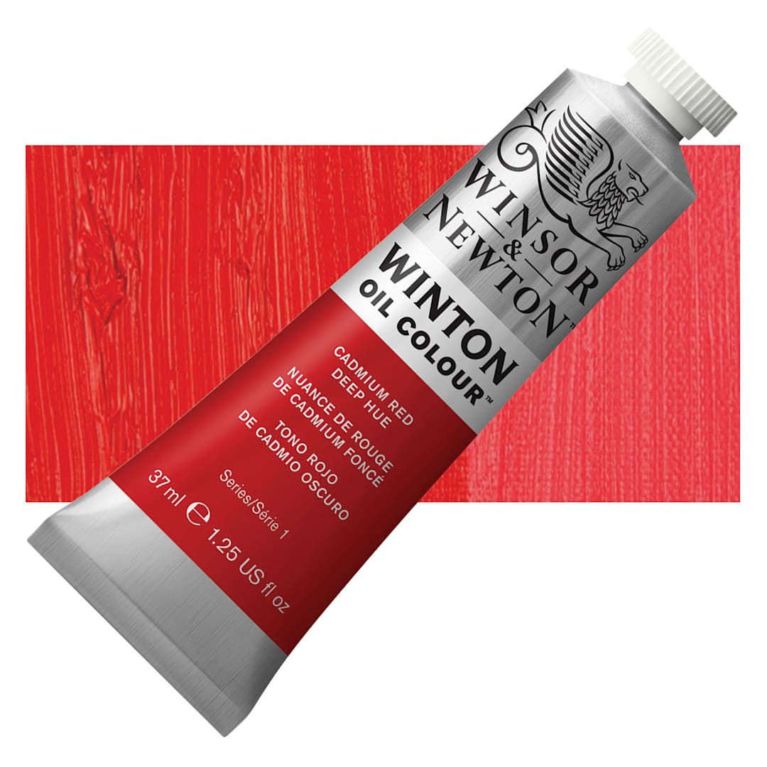 Open in modal - Winsor & Newton Winton Oil Color - Cadmium Red Deep Hue, 37 ml tube and swatch