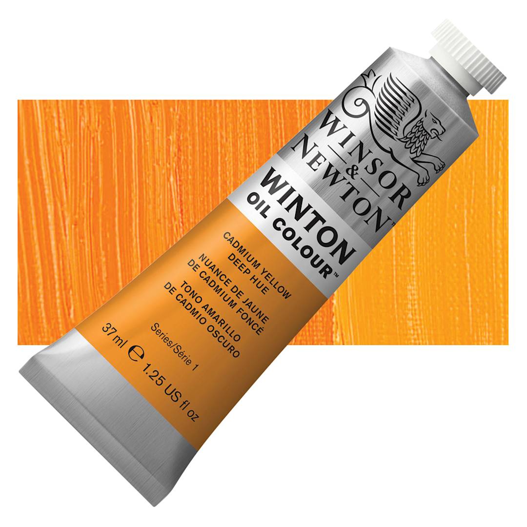 Open in modal - Winsor & Newton Winton Oil Color - Cadmium Yellow Deep Hue, 37 ml tube and swatch