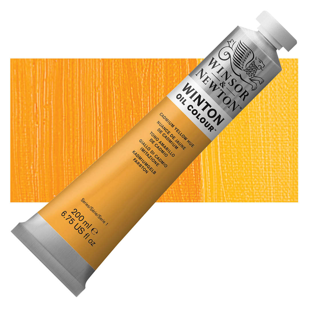Open in modal - Winsor & Newton Winton Oil Color - Cadmium Yellow Hue, 200 ml tube and swatch