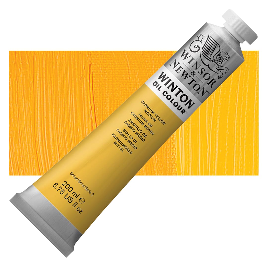Open in modal - Winsor & Newton Winton Oil Color - Cadmium Yellow Medium, 200 ml tube and swatch
