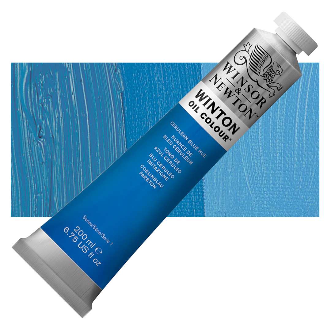 Open in modal - Winsor & Newton Winton Oil Color - Cerulean Blue Hue, 200 ml tube and swatch
