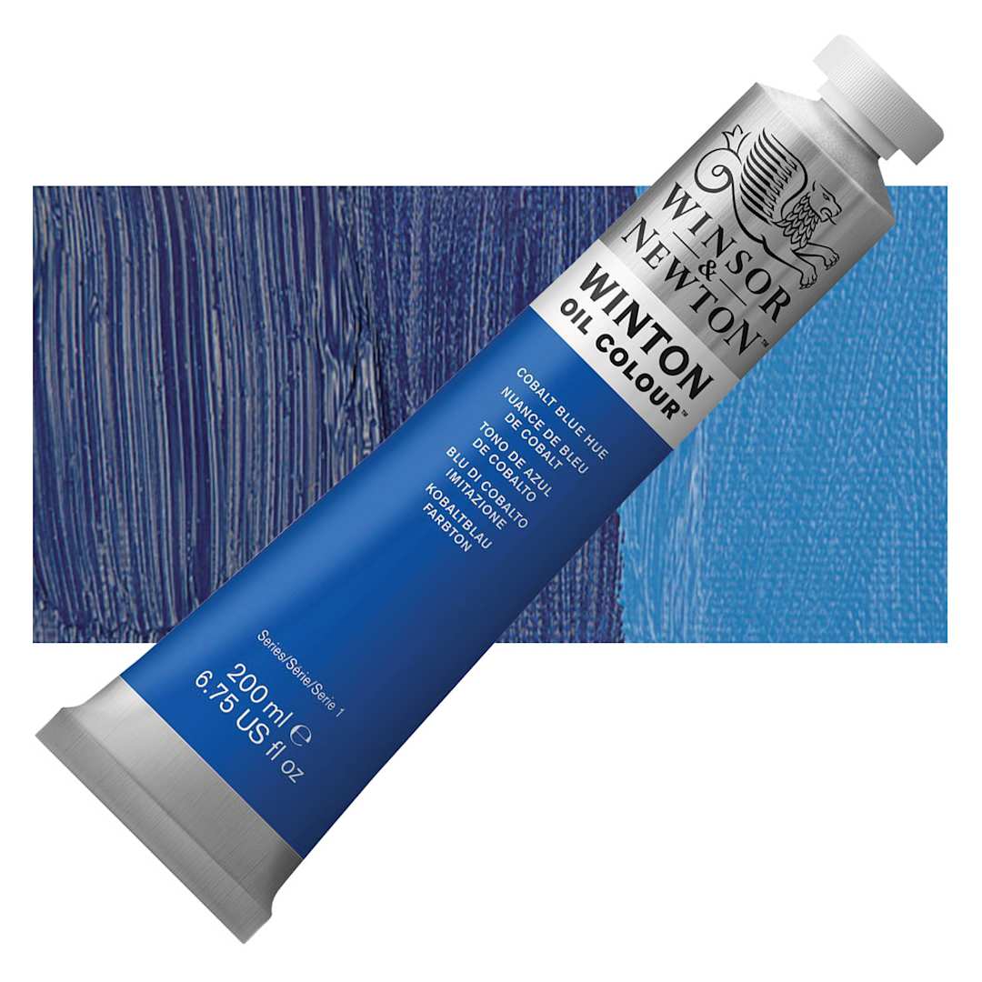 Open in modal - Winsor & Newton Winton Oil Color - Cobalt Blue Hue, 200 ml tube and swatch