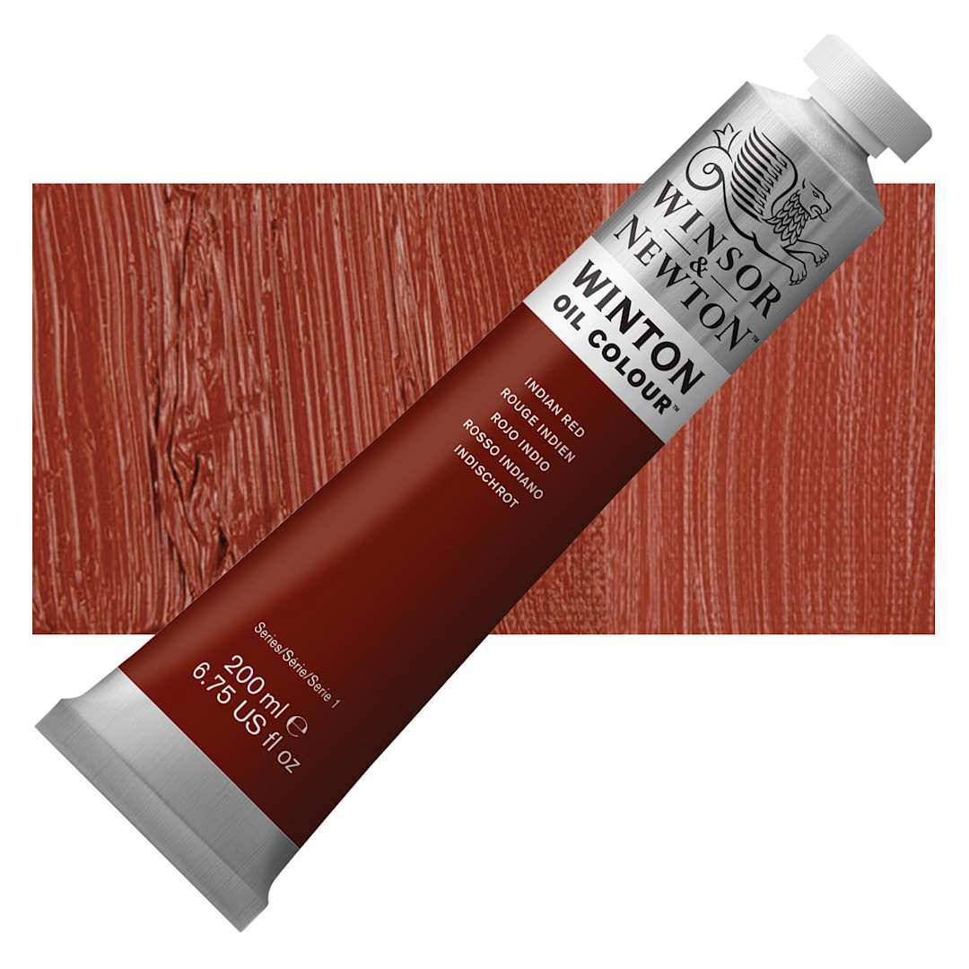 Open in modal - Winsor & Newton Winton Oil Color - Indian Red, 200 ml tube and swatch