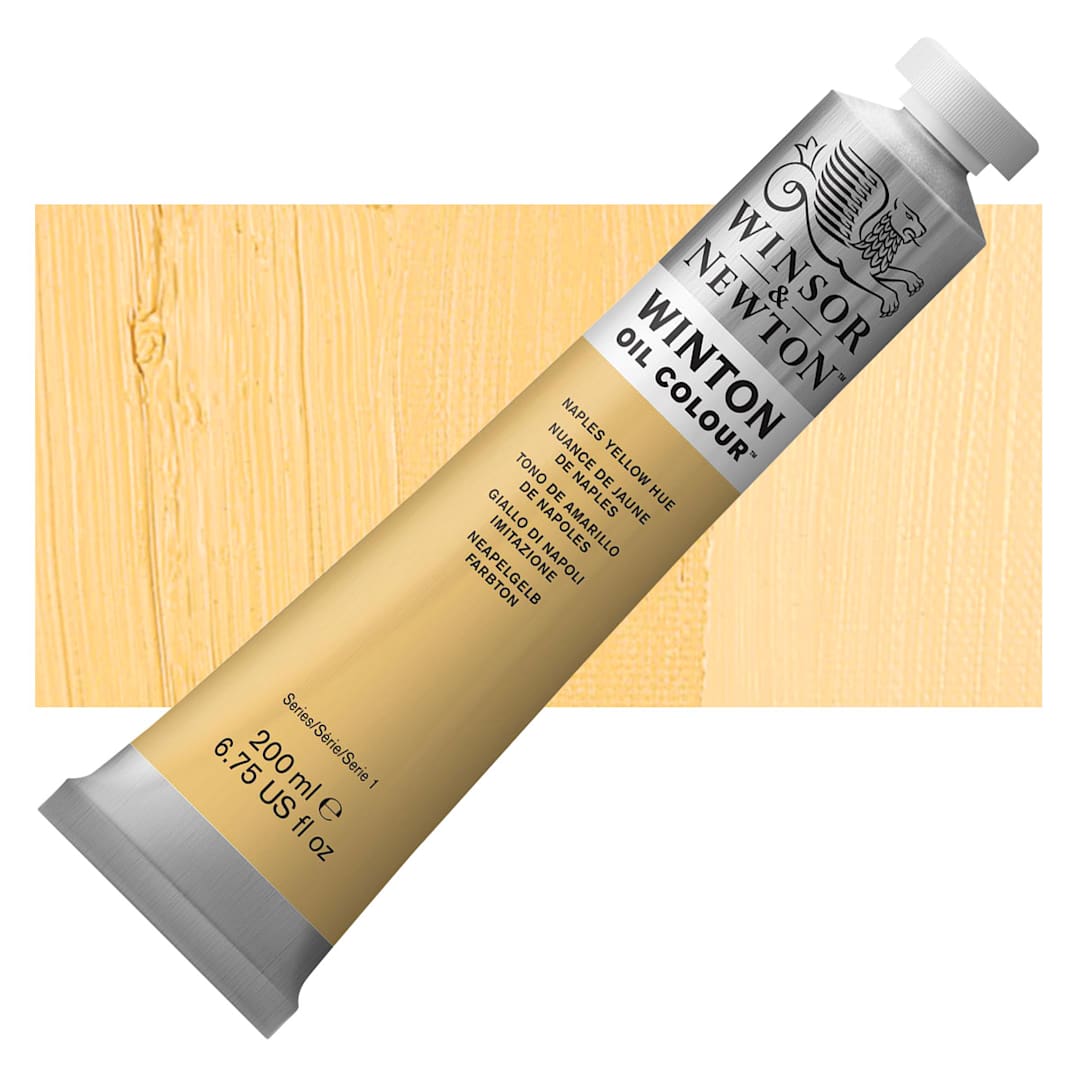 Open in modal - Winsor & Newton Winton Oil Color - Naples Yellow Hue, 200 ml tube and swatch