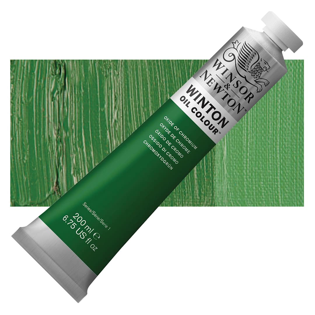 Open in modal - Winsor & Newton Winton Oil Color - Oxide of Chromium, 200 ml tube and swatch