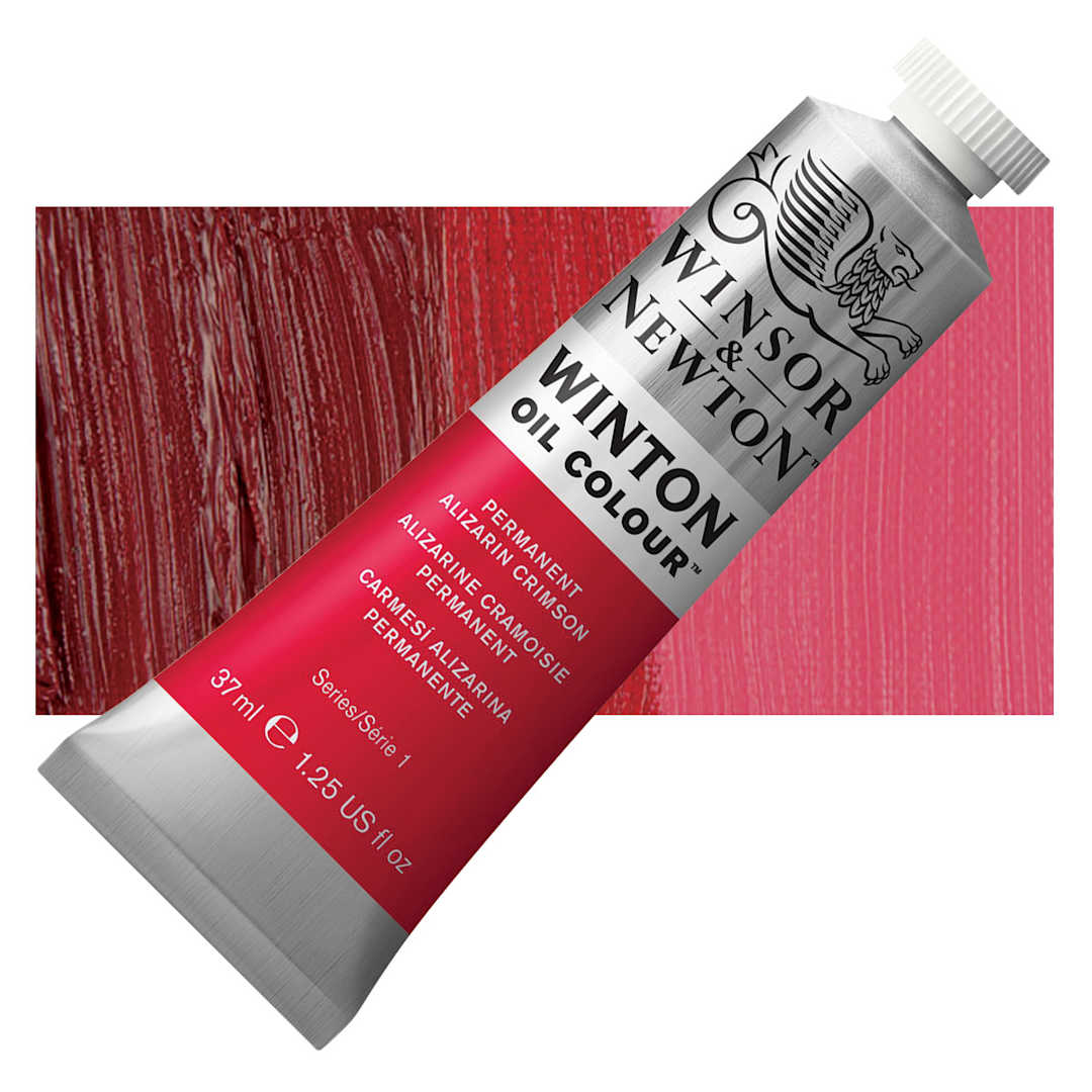 Open in modal - Winsor & Newton Winton Oil Color - Permanent Alizarin Crimson, 37 ml tube and swatch