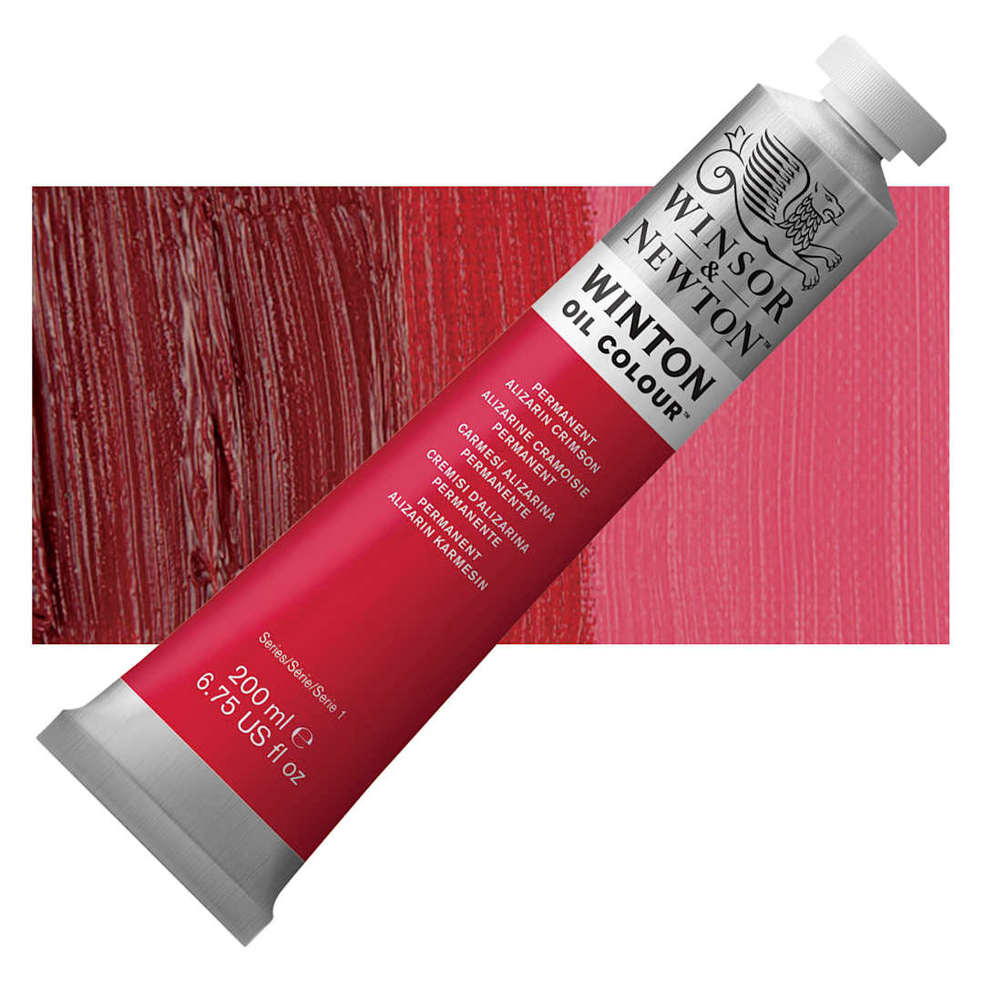 Open in modal - Winsor & Newton Winton Oil Color - Permanent Alizarin Crimson, 200 ml tube and swatch