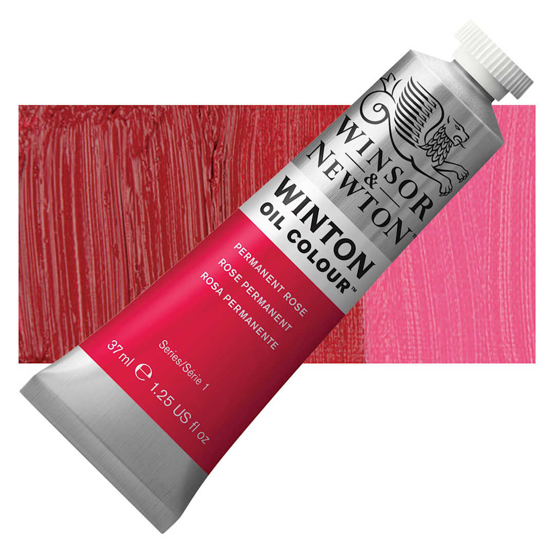 Open in modal - Winsor & Newton Winton Oil Color - Permanent Rose, 37 ml tube and swatch