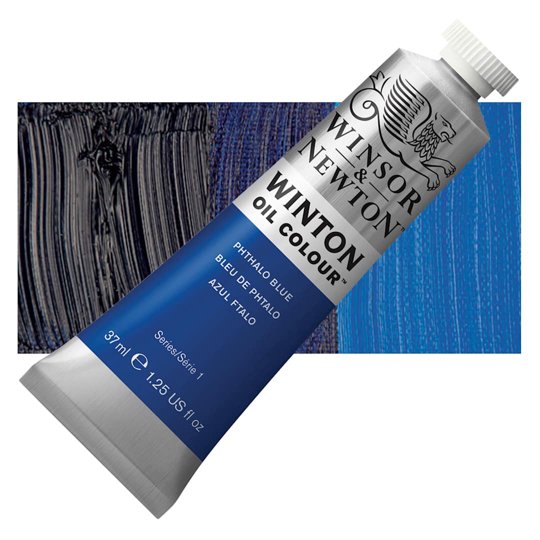 Open in modal - Winsor & Newton Winton Oil Color - Phthalo Blue, 37 ml tube and swatch