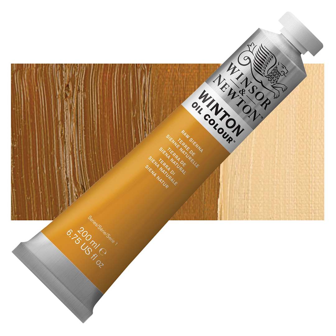 Open in modal - Winsor & Newton Winton Oil Color - Raw Sienna, 200 ml tube and swatch